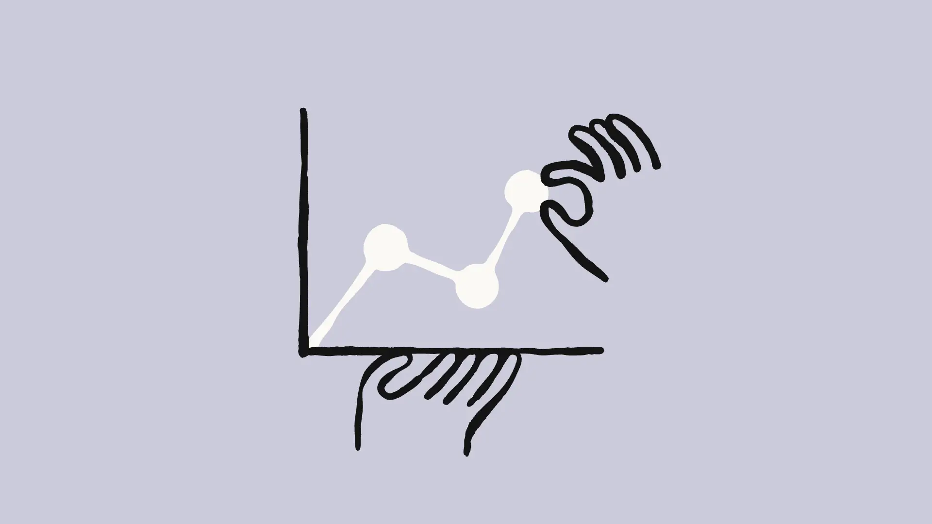 Economic index hero image, a minimalist illustration of a simple line graph showing an upward trend, drawn in coral with black axes. The graph is being presented on what appears to be a piece of paper or canvas, with decorative hand-drawn flourishes around the edges resembling fingers holding up the presentation.